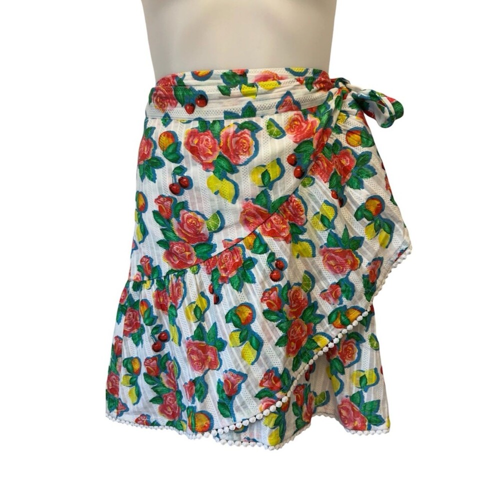 Roller Rabbit Ponderosa Mary Skirt Lemon, Cherry and Roses Wrap Mini Skirt